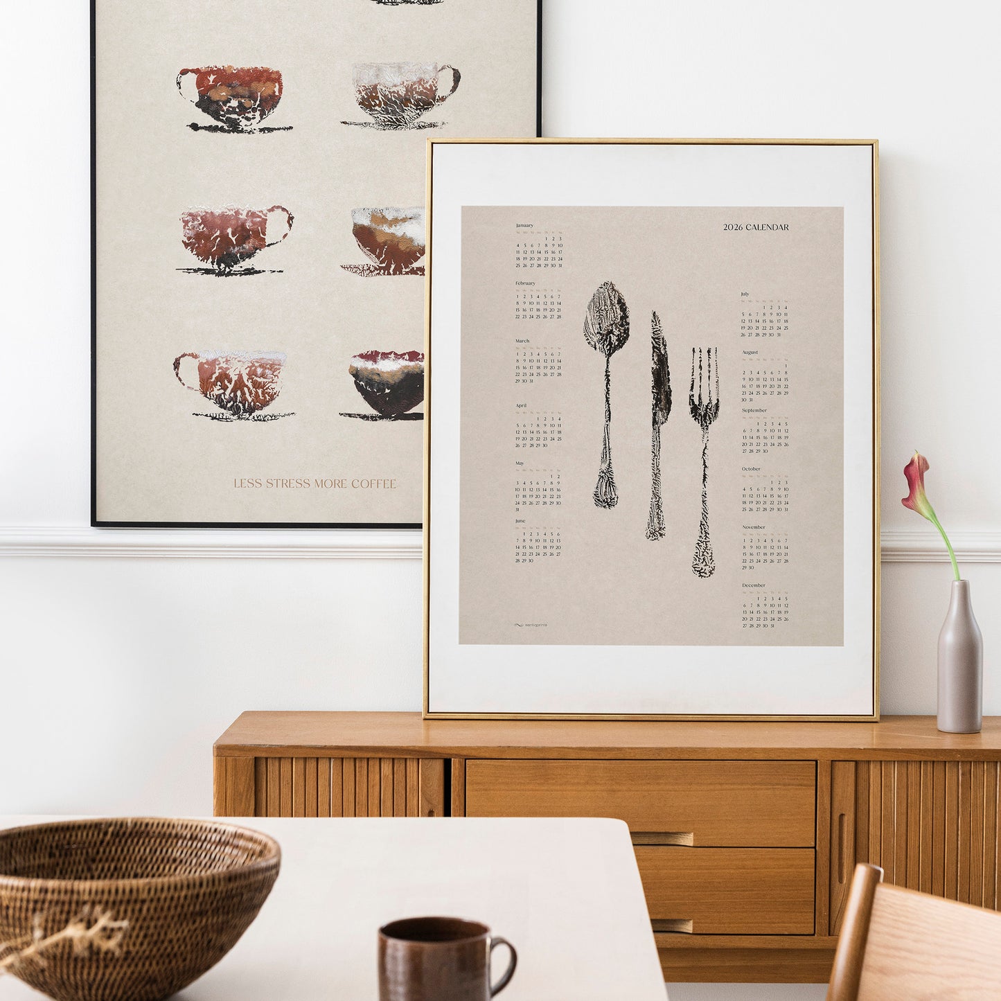 2026 Yearly Calendar Vintage Spoon Fork Knife Coffee Set of 2 Monotype Prints Printable Wall Art Modern Kitchen Dining Decor less stress more coffee inspirational saying Digital Poster instant download
girlfriend gift, sister gift, big sister gift, daughter gift, best man gift, wife gift, brother gift new year gift, christmas present, illustrated calendar, wall calendar 2026, holiday calendar 2026, instant download, digital product, downloadable art, wall hanging, unique wall art, Xmas Gift for Nature Love