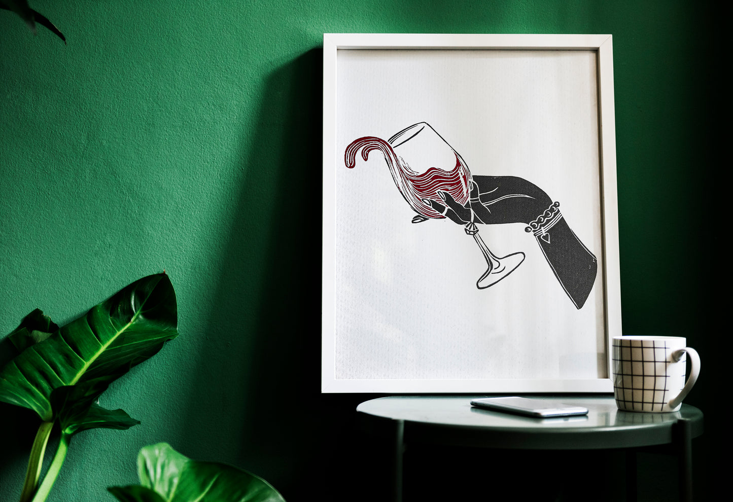 Black woman hand with glass of red wine Linocut print for New home gift UNFRAMED / lino print, linogravure, original artwork, relief print, printmaking / alcohol drink art, for dining room, living room and modern kitchen wall art and decor
