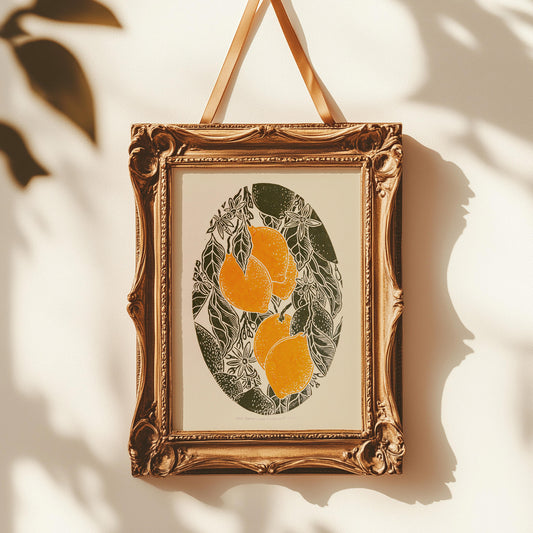 Vintage lemon fruits linocut print Wall art decor, wall hanging, Vintage art, unique wall art, trendy wall art, thank you gift boss, teacher appreciation gift, Summer wall art, sister in law gift, shelf decor, self gift, Sage green color, rustic wall art, Retro artwork, retirement gift, Relief print, realtor closing gift, Printmaking art, Plant print, plant lover gift, original illustration, original artwork, one of a kind, office wall decor, nurse gift, niece gift from aunt, new mom gift