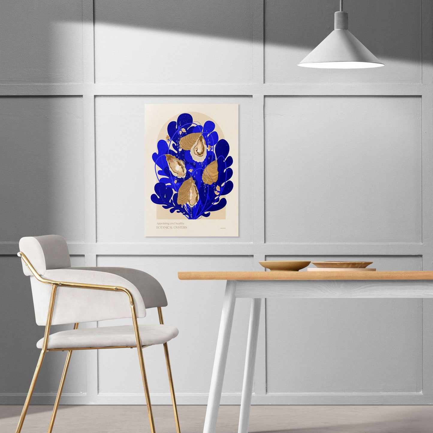 Botanical vintage oysters shells poster art for modern kitchen and dining room