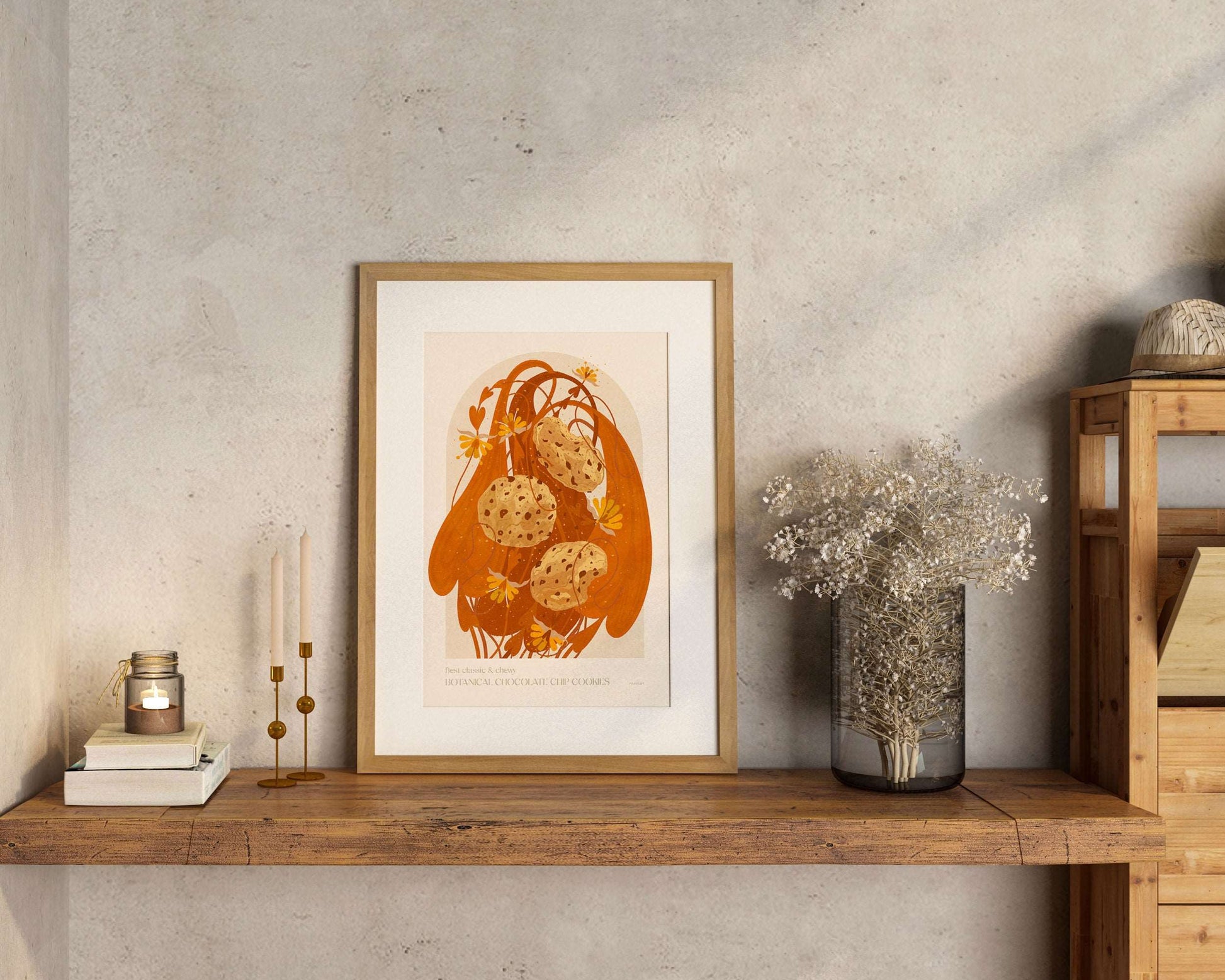 Botanical vintage Chocolate chip cookies poster for modern kitchen decor Printable wall art INSTANT DOWNLOAD for bedroom