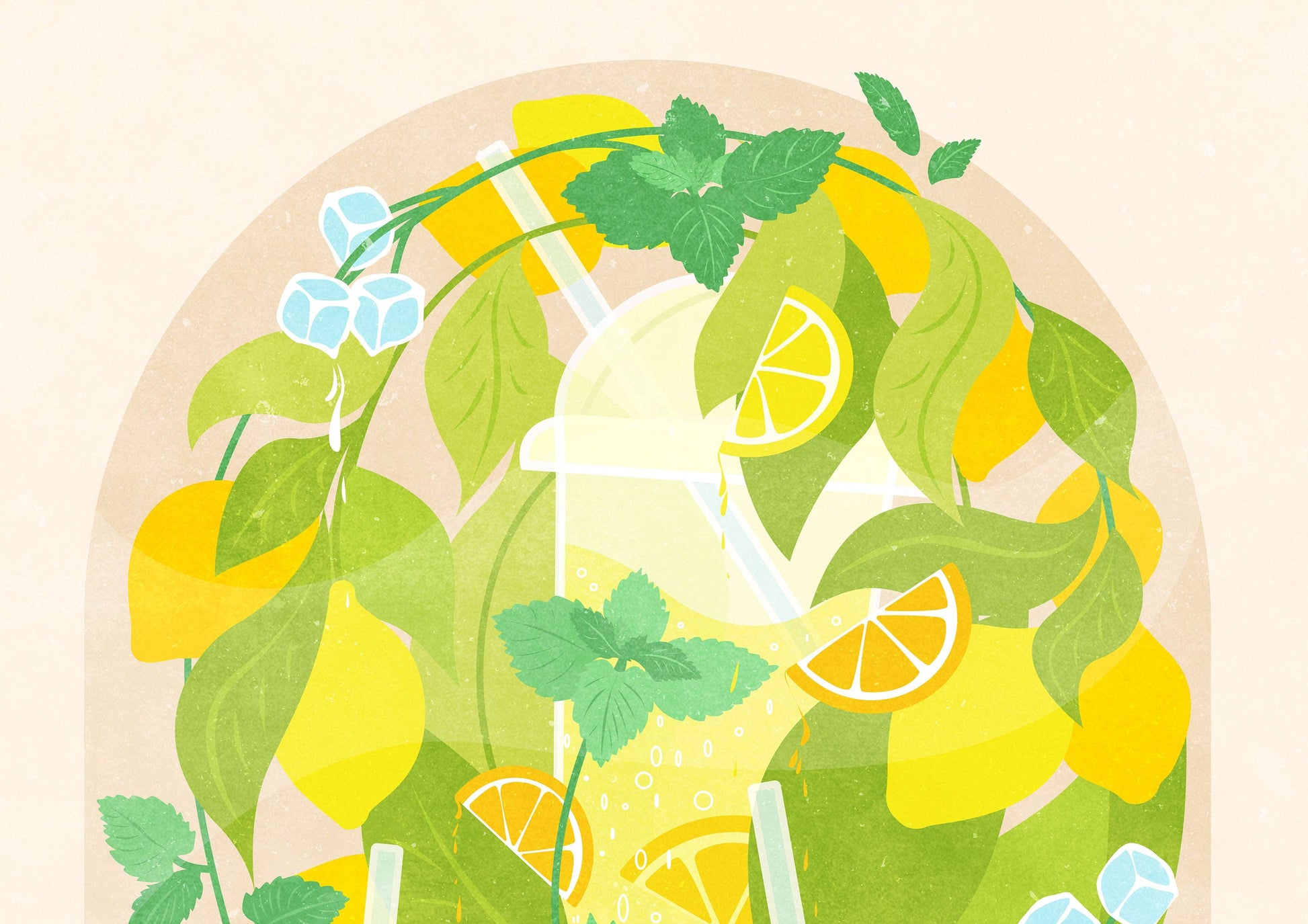 Details summer green and yellow Botanical vintage lemonade with mint and lemons digital poster