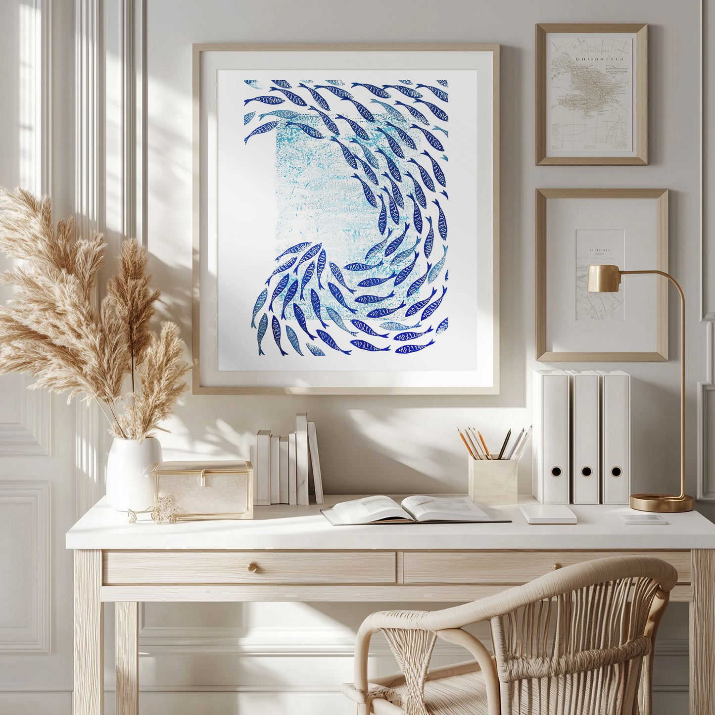 Blue Printable blue mini fish Linocut and monotype prints nautical hampton host gift, aunt gift, godmother gift, godparent gift, godfather gift, mother in law gift, daughter in law gift, sister in law gift, niece gift from aunt, new grandma gift, mothers day gift from daughter, mothers day gift ideas, gift for best friend female, college graduation gift, gift for best friend female, nurse gift, retirement gift, teacher retirement gift, going away gift for coworker