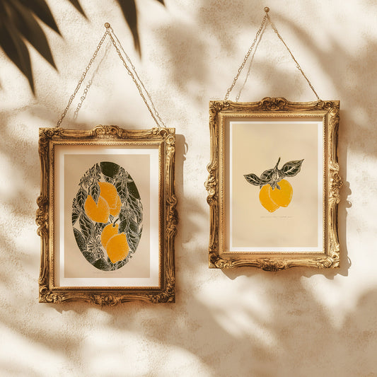 Gallery wall set of 2 Vintage lemons fruits linocut print for Dining room art decor, wall hanging, Vintage art, unique wall art, trendy wall art, thank you gift boss, teacher appreciation gift, Summer wall art, sister in law gift, shelf decor, self gift, Sage green color, rustic artwork, Retro artwork, retirement gift, Relief print, realtor closing gift, Printmaking art, Plant print, plant lover gift, original illustration, original artwork, Oranges artwork, Orange color, Orange and green art, one of a kind