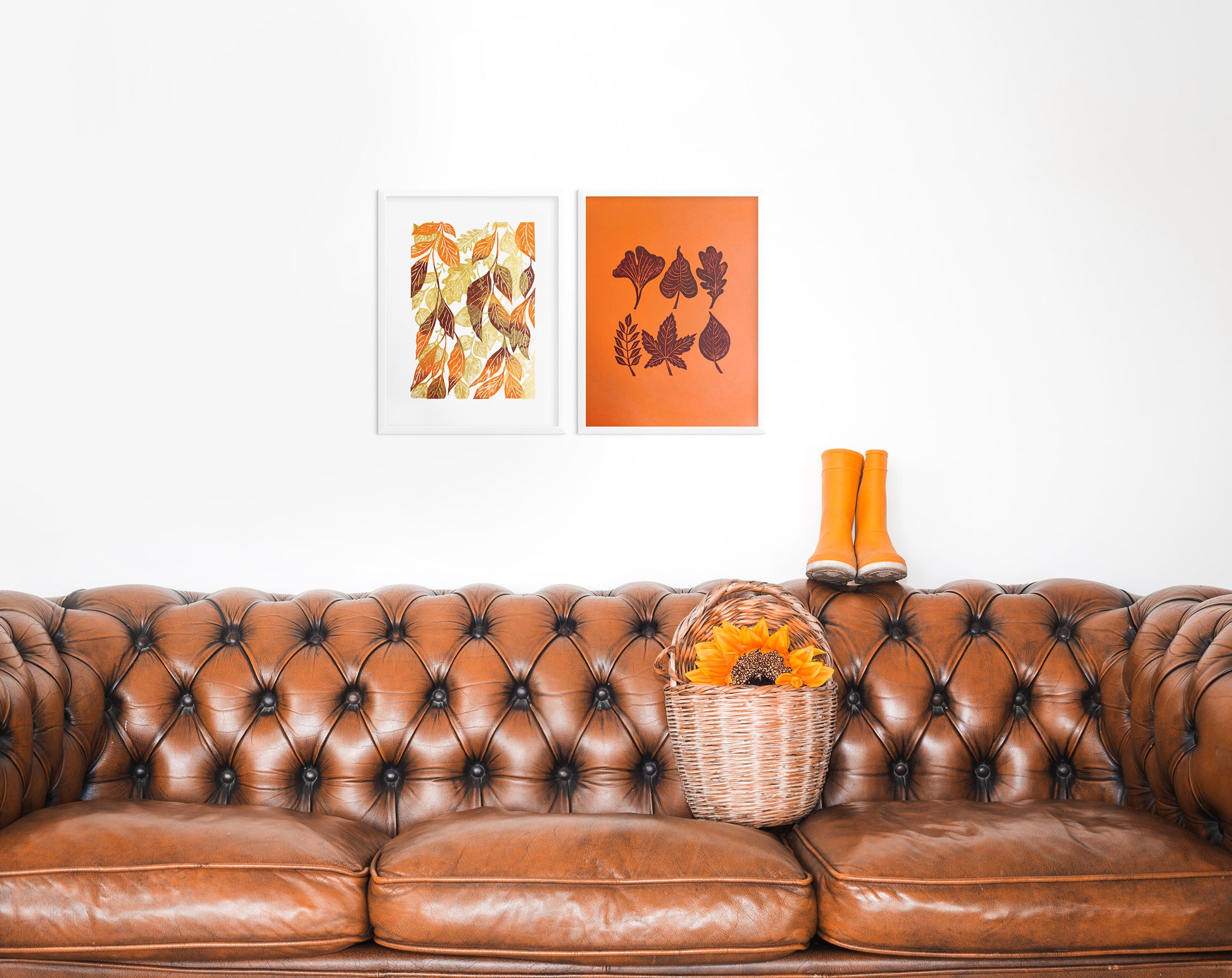Gold orange and brown fall leaves artwork Linocut print 12x16in for New home gift UNFRAMED / original artwork, relief print, printmaking art, lino print, linogravure, handmade wall art, new home gift, farmhouse decor, houswarming gift, living room wall art, dining room art, farm kitchen art, bedroom wall decor, autumn art, fall wall art, seasonal wall decor, aesthetic wall art