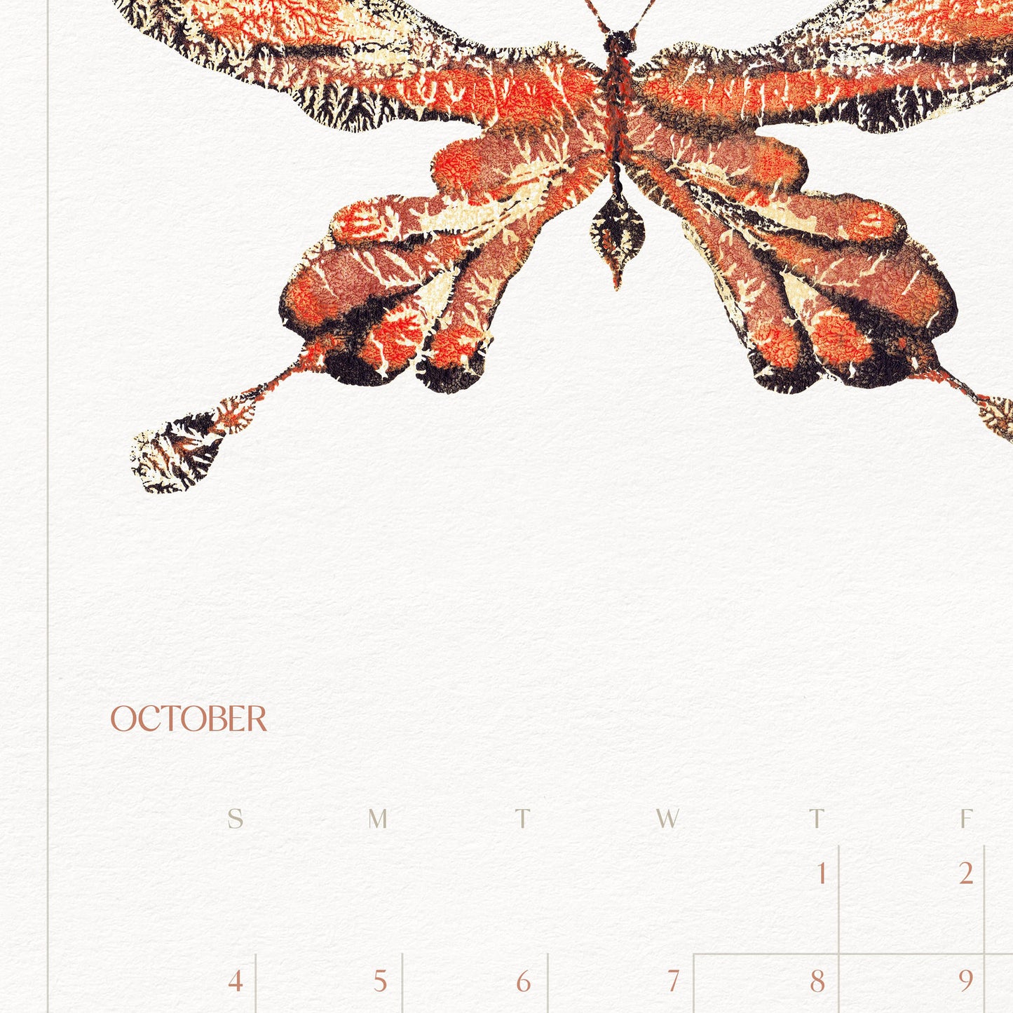 Large Printable 2026 lunar moon phase Illustrated Calendar Rainbow Abstract Butterflies Monthly Planner 11x17in Wall Art Decor New Year Gift INSTANT DOWNLOAD digital moth insect art
