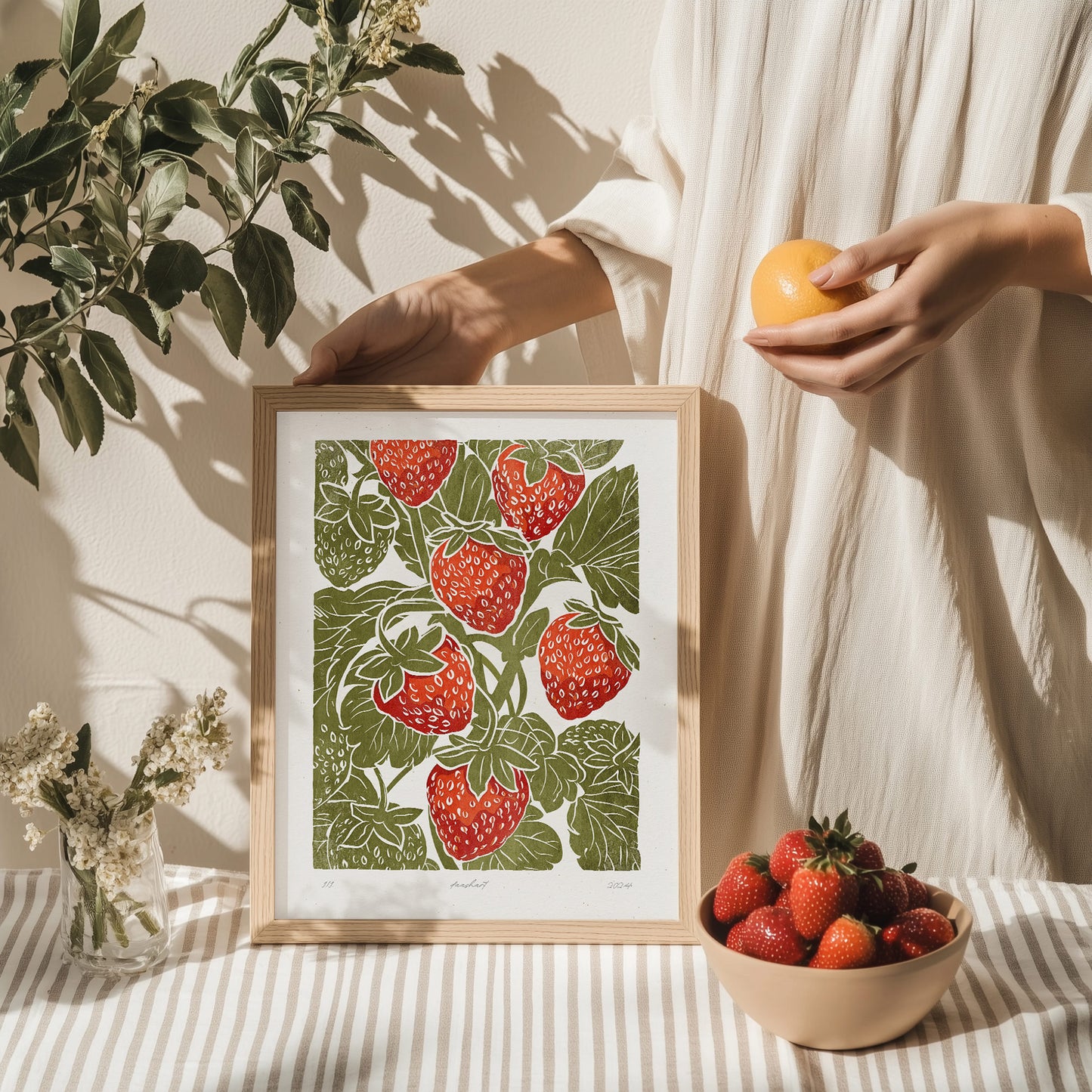 Sage green red berries «Sagren Strawberries N1» Printable linocut prints wall art poster large wall art, moody wall art, trendy wall art, aesthetic wall art, funny modern poster, retro wall art, vintage poster, bedroom wall decor, modern kitchen art, dining room decor, bathroom prints, living room wall art, coquette room decor, preppy room decor, dorm room decor, laundry room decor, mens room decor, nursery wall art, home office decor, kids room decor new home gift, home gift unique, self gift