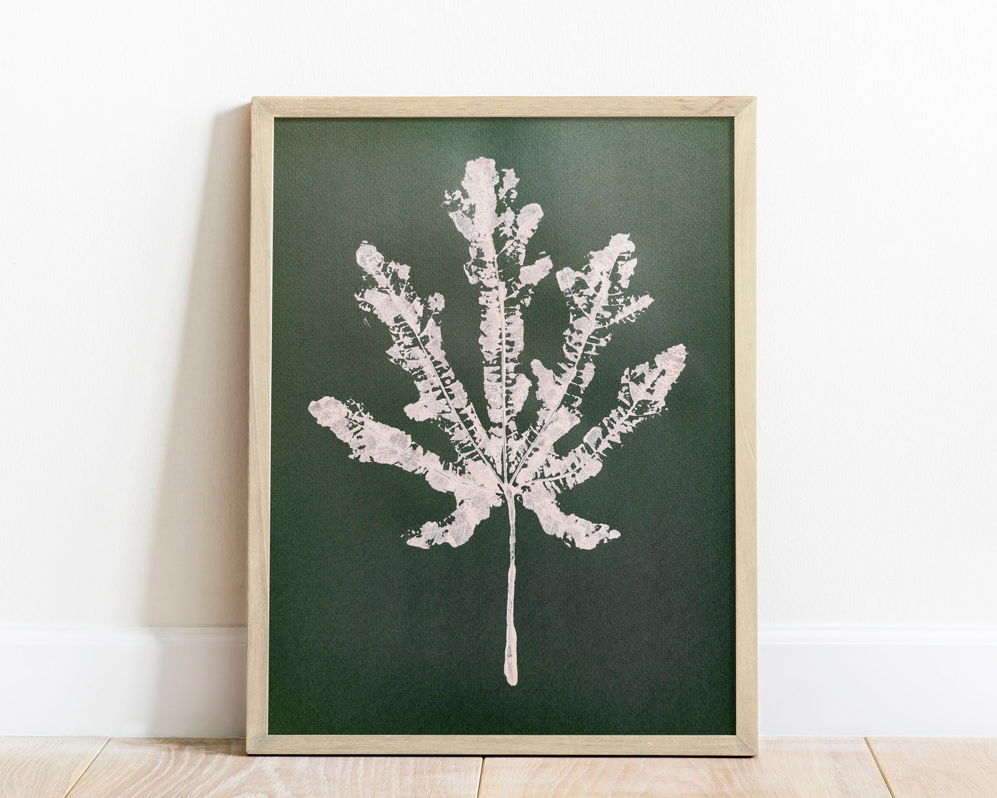 Orange and beige vintage textured fig leaf Monotype print