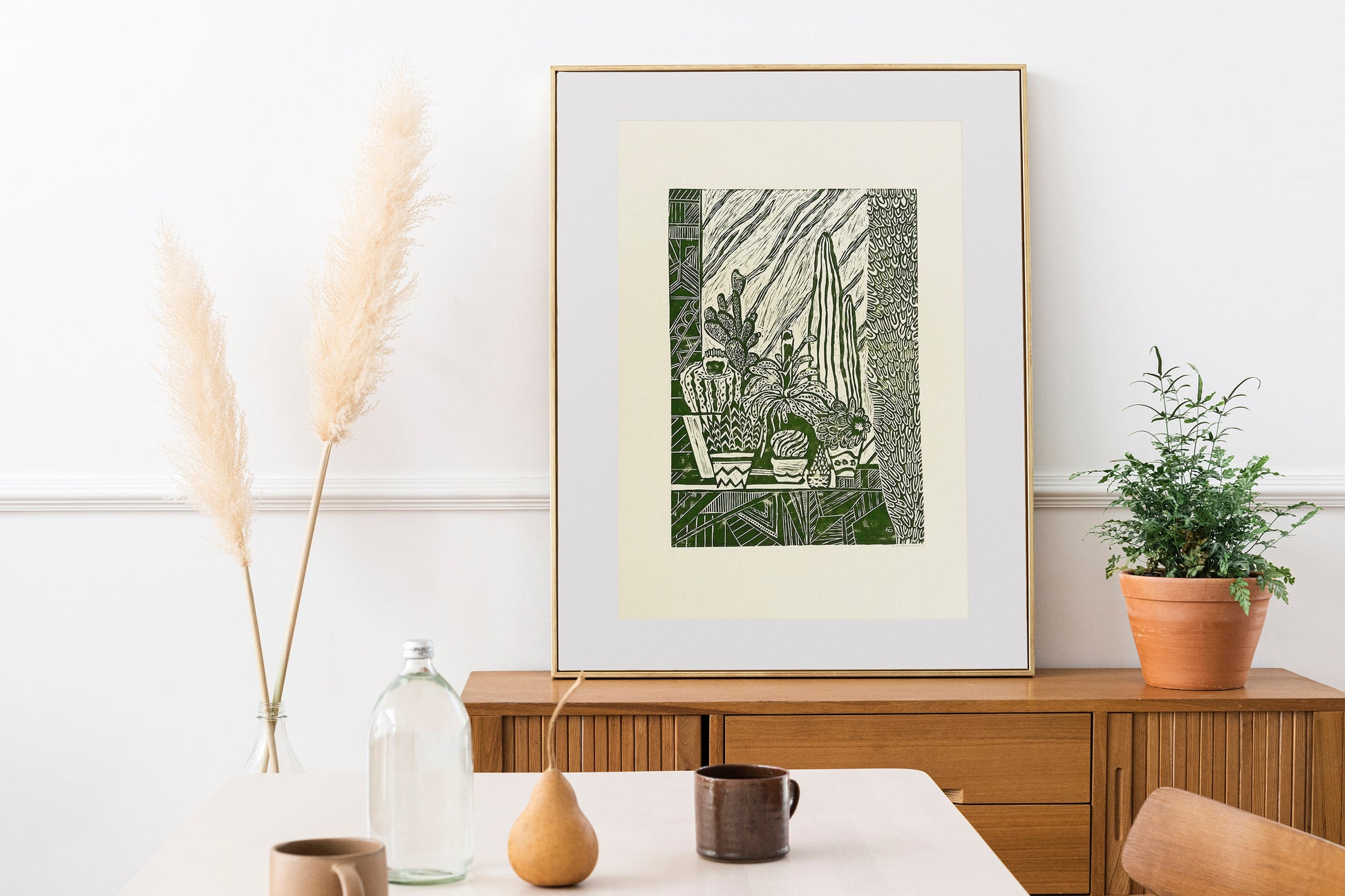 Yellow and green Botanical cactuses illustration Linocut print for Farmhouse gift UNFRAMED, original artwork, relief print, printmaking art, lino print, linogravure, handmade wall art, new home gift, farmhouse decor, housewarming gift, living room wall art, dining room art, farm kitchen art, bedroom wall decor, autumn art, fall wall art, seasonal wall decor, aesthetic wall art, cottagecore wall art, foraged wall decor, Illustration print, cactus