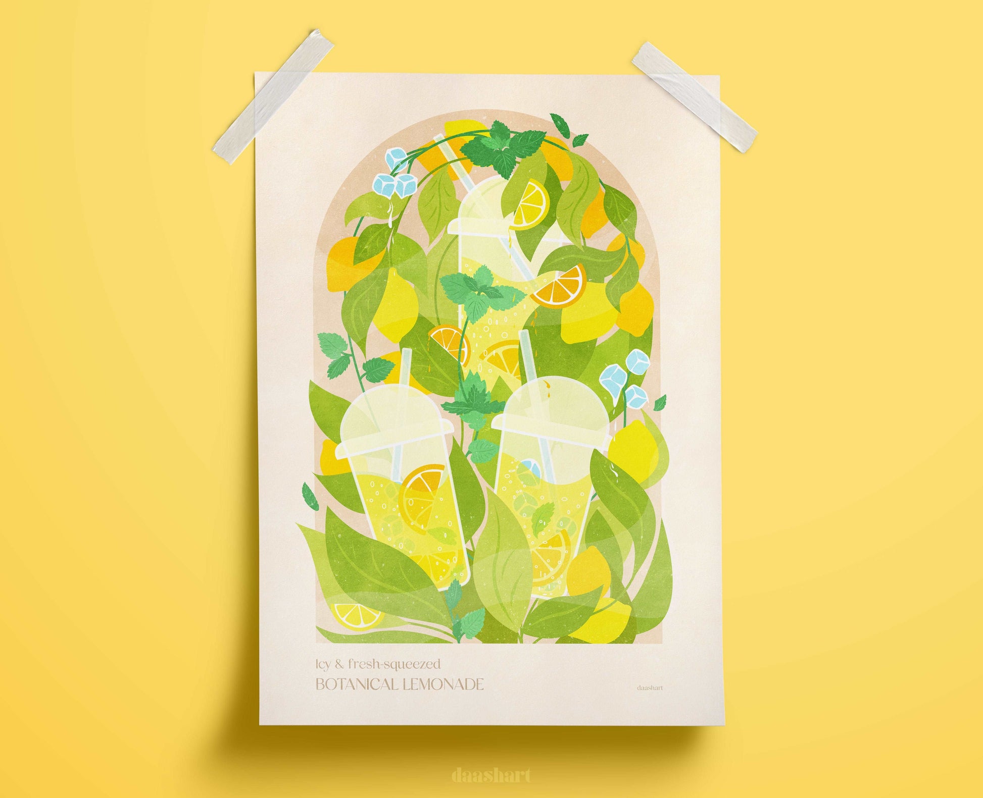 Botanical vintage lemonade with mint and lemons poster for modern kitchen and dining room decor Printable wall art INSTANT DOWNLOAD digital poster