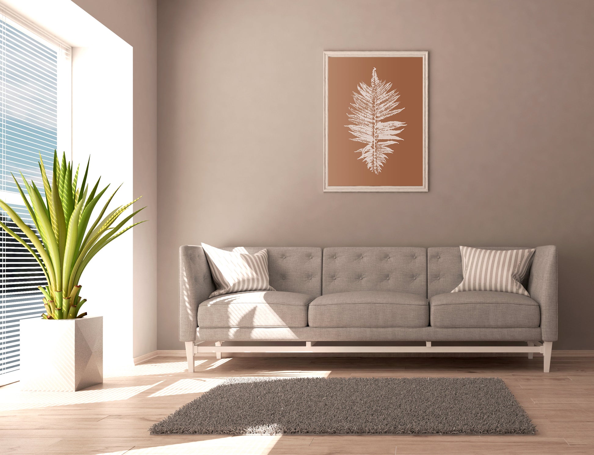 Terracotta and beige fern plant Printable wall art Botanical nature simple poster Farmhouse bedroom or kitchen decor INSTANT DOWNLOAD Large monotype digital poster prints farm farmhouse rustic cottagecore foraged wall art decor