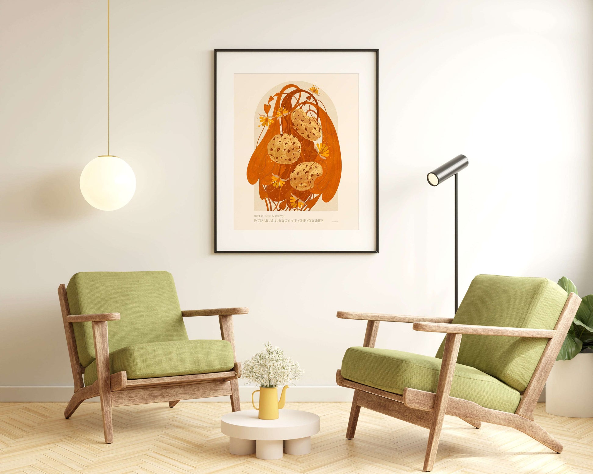 Botanical vintage Chocolate chip cookies poster for modern kitchen decor Printable wall art INSTANT DOWNLOAD for living room