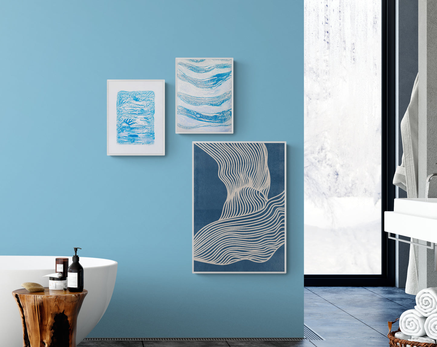 Bright blue abstract relief Monotype print №6 for New home gift UNFRAMED Living room or bedroom decor Original artwork Classical wall decor