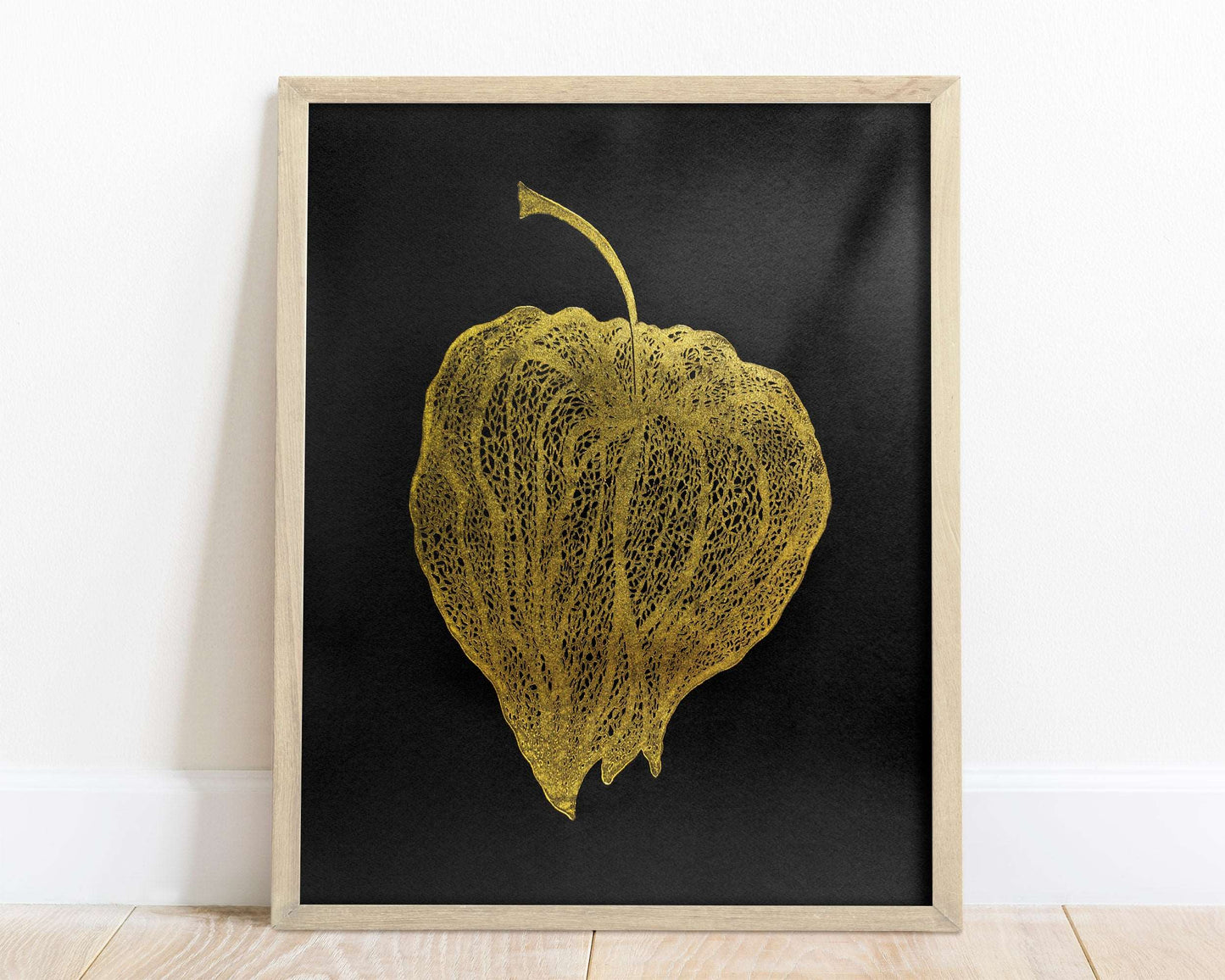 Black and gold Physalis plant Linocut print for New home gift UNFRAMED for living room or bedroom 20x16 in