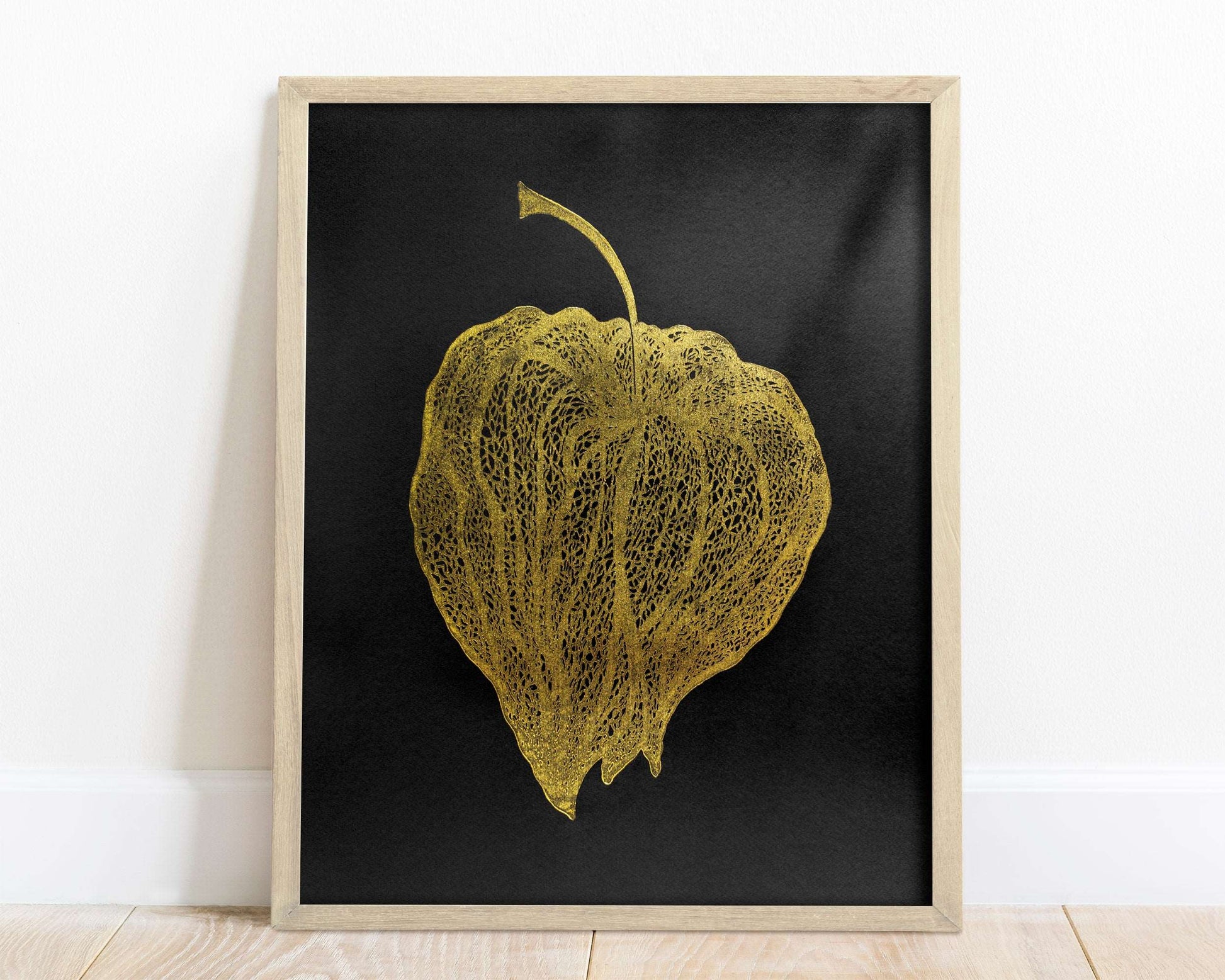 Black and gold Physalis plant Linocut print for New home gift UNFRAMED for living room or bedroom 20x16 in