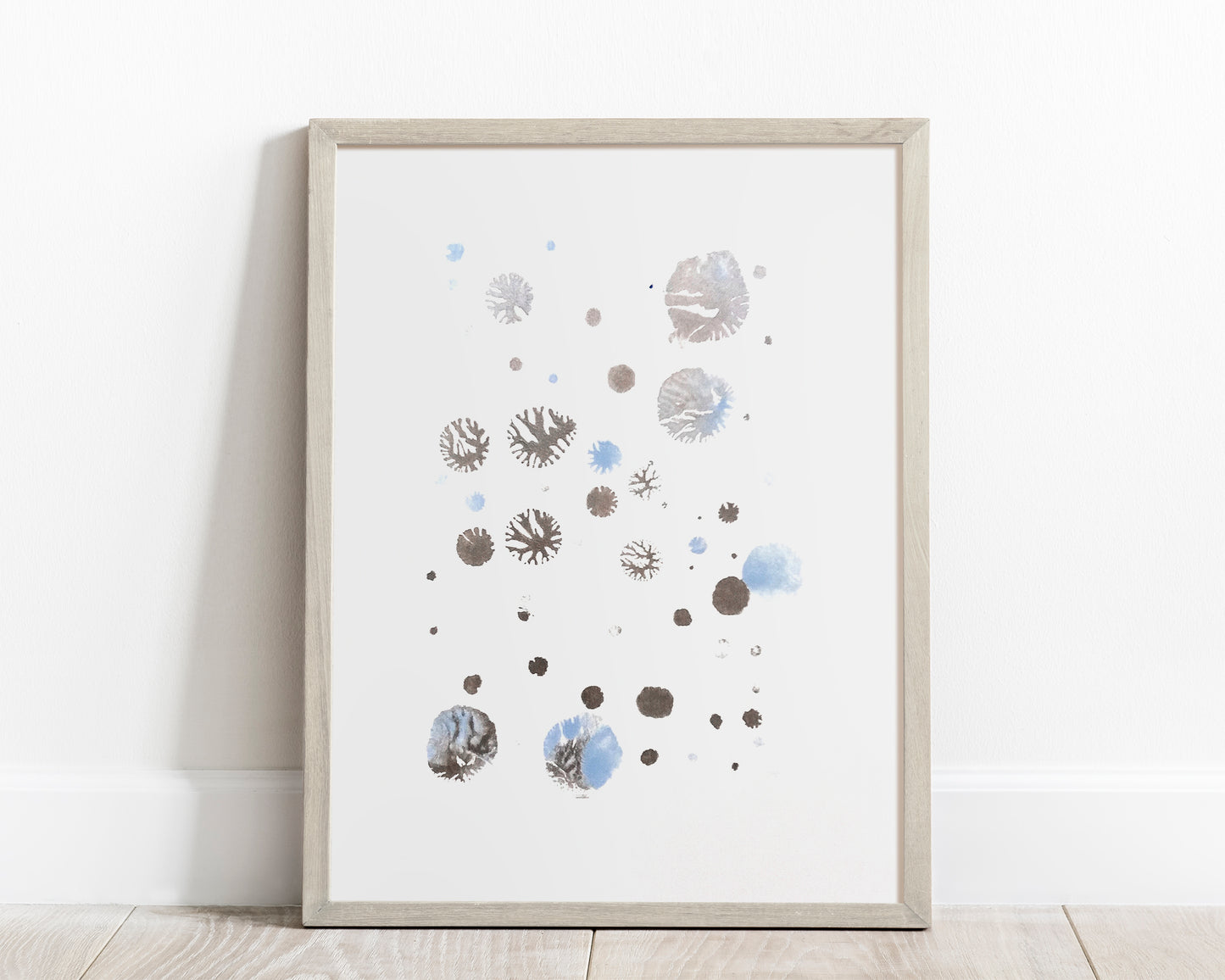 Monotype print, Bedroom wall decor, Living room wall art, Printmaking art, relief print, Original artwork, Blue and silver art, abstract snowflakes, Holiday winter wall, Christmas art festive decor, Noel decoration, Minimalist art, home acsessories wall decoration, workspace wall decor