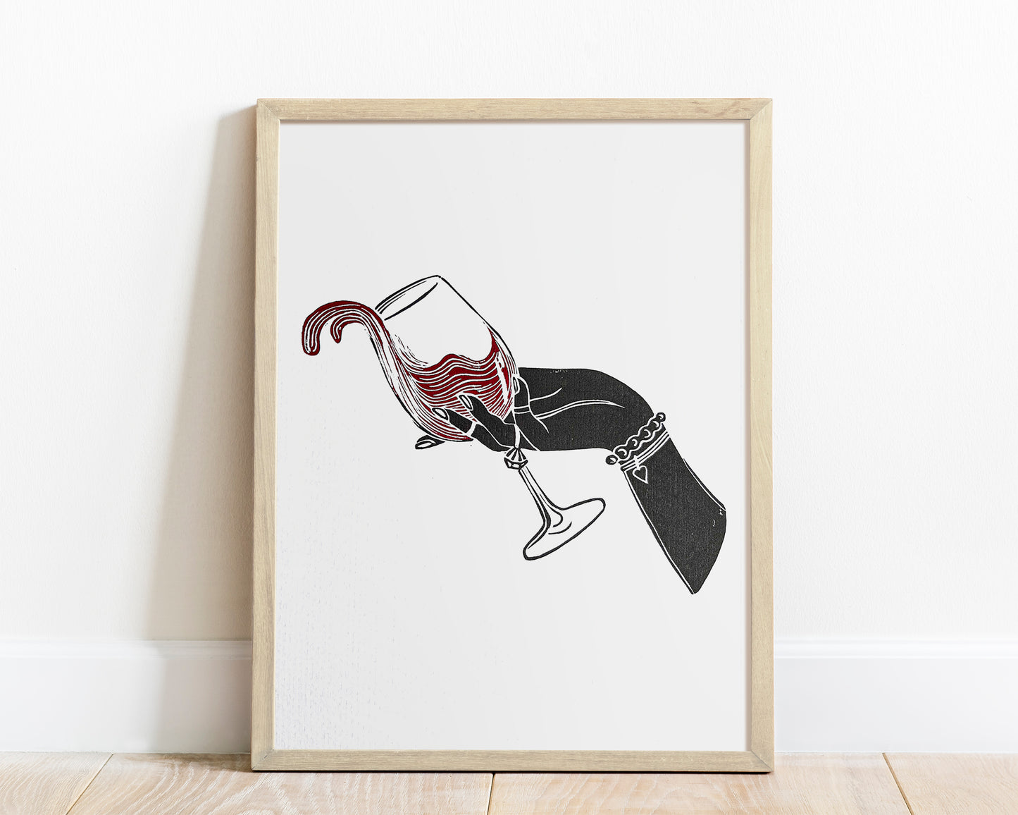 Black woman hand with glass of red wine Linocut print for New home gift UNFRAMED / lino print, linogravure, original artwork, relief print, printmaking / alcohol drink art, for dining room, living room and modern kitchen wall art and decor