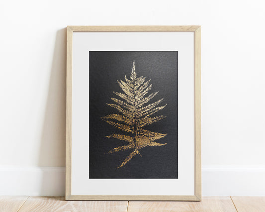 Gold and black Fern textured plant Monotype print N1 for Nature lover gift UNFRAMED, printmaking art, Bedroom wall decor, Living room wall art, relief print, handmade artwork, Foraged wall decor, Original artwork, Farm kitchen art, cottagecore wall art, new home gift, housewarming gift, farmhouse decor, vintage art, nature wall art, floral wall decor, botanical print