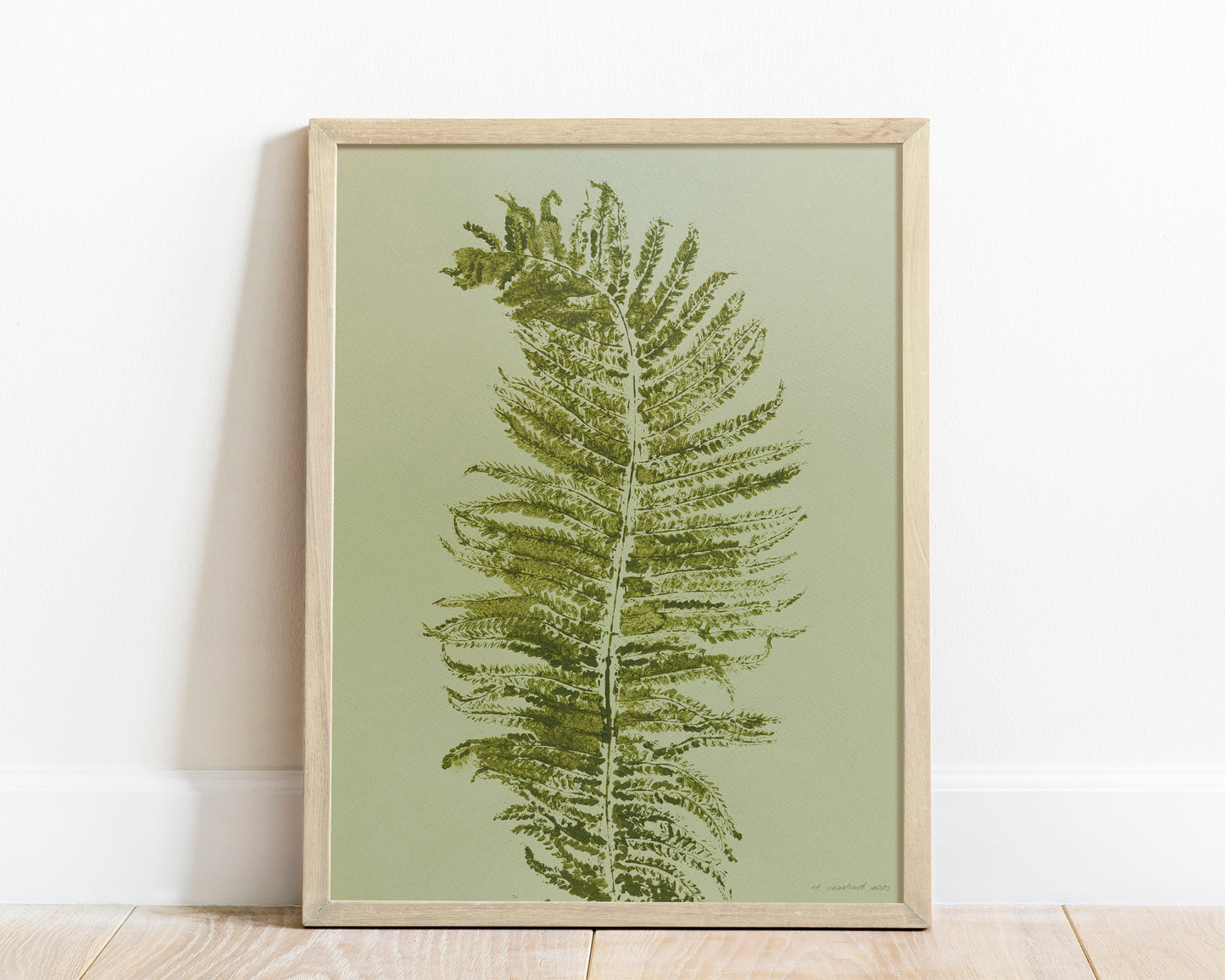Monotype print Sage green fern textured relief plant texture Foraged wall decor Original printmaking artwork Nature lover gift One of a kind