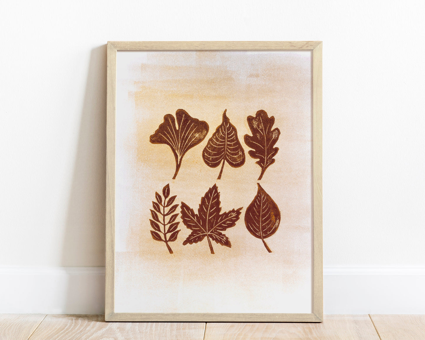 Brown and gold fall leaves Linocut print 12x16in for Bedroom wall decor UNFRAMED / printmaking art, relief print, block print, lino print, linogravure, original artwork, handmade art, living room decor, nature lover gifr, new home gift