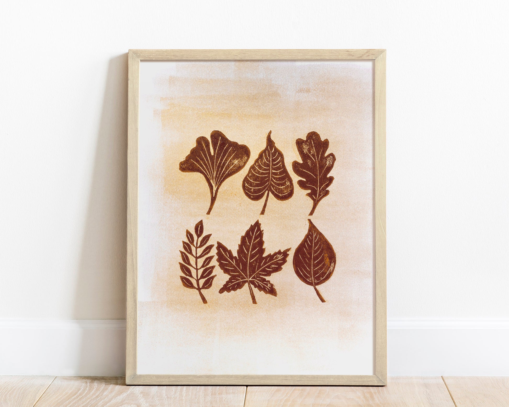 Brown and gold fall leaves Linocut print 12x16in for Bedroom wall decor UNFRAMED / printmaking art, relief print, block print, lino print, linogravure, original artwork, handmade art, living room decor, nature lover gifr, new home gift