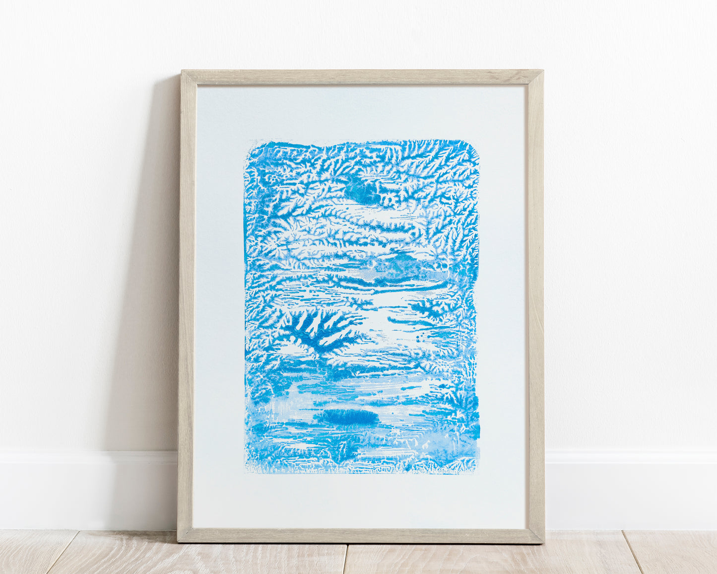 Blue holiday winter abstract texture wall art Monotype print Original artwork Handmade printmaking print for New home gift decor UNFRAMED, handmade block print, Monoprint art, Living room wall art, modern minimalist holiday winter wall art decor