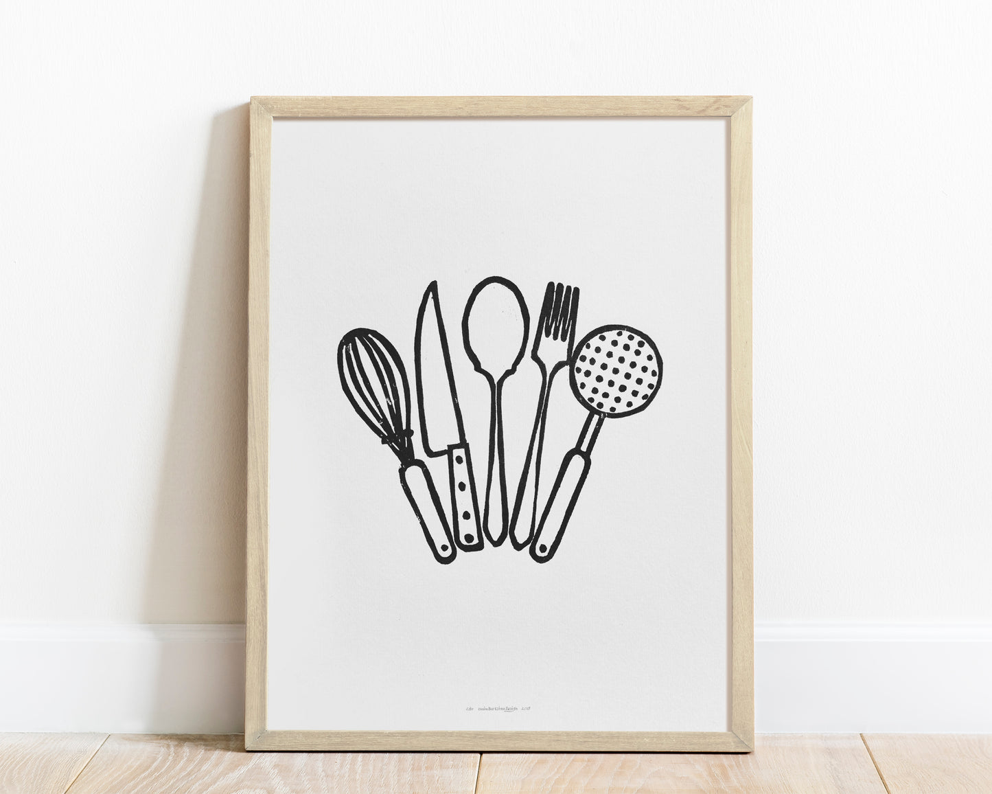 Black kitchen utensils Linocut print Printmaking relief wall art Spoon fork knife whisk Simple original artwork for Modern kitchen decor Dining room Block minimalist Handmade print wall Home decor Decorations Accessories