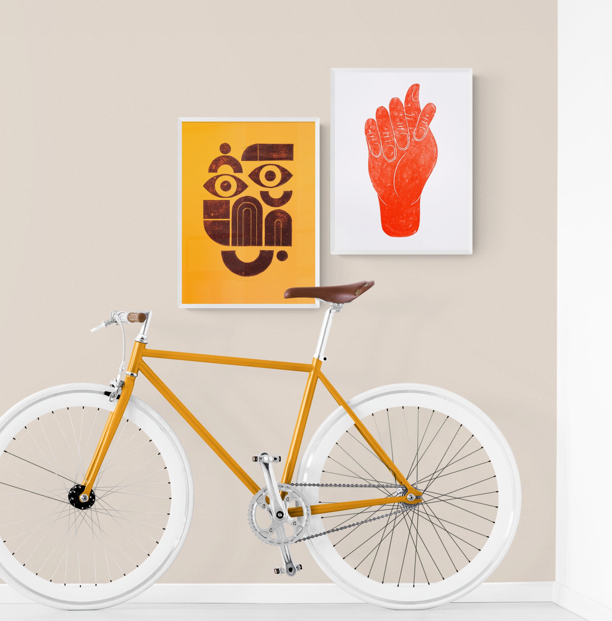 Yellow and brown abstract bauhaus face art Linocut print 12x16in for New home gift UNFRAMED / original artwork, relief print, printmaking art, lino print, linogravure, handmade wall art, new home gift, farmhouse decor, houswarming gift, living room wall art, dining room art, farm kitchen art, bedroom wall decor, autumn art, fall wall art, seasonal wall decor, aesthetic wall art, minimalist wall art, simple artwork / red figa wall art, lucky figa