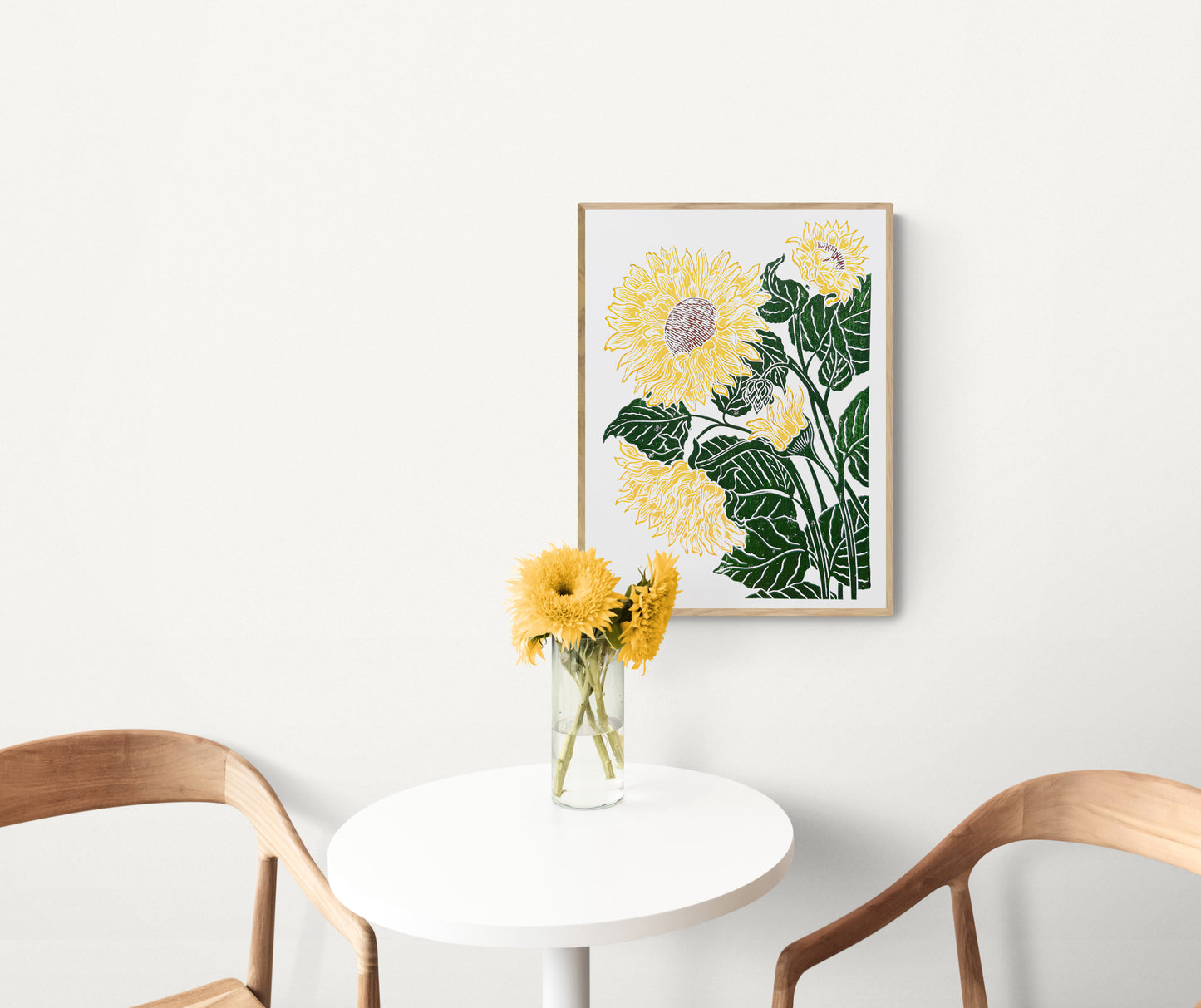 Yellow and green sunflowers Linocut print for Nature lover gift UNFRAMED Housewarming gift Nature lover gift New home gift Kitchen wall decor Living room bedroom decor 12x16 Original artwork