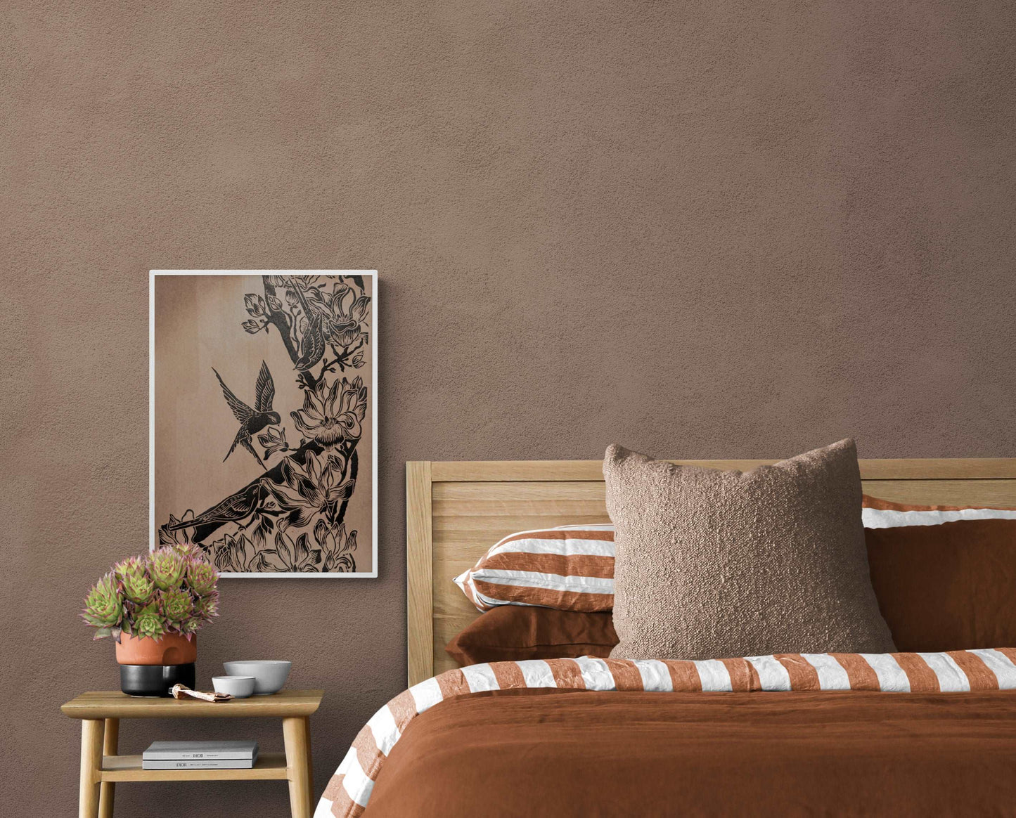 Black Japanese magnolia flowers and birds Linocut print for Nature lover gift UNFRAMED Housewarming gift Nature lover gift New home gift living room bedroom decor