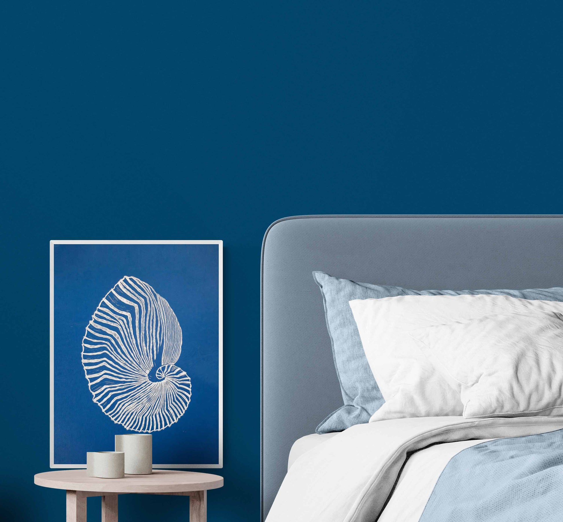 Blue and white sea shell art Linocut print art for Bedroom or bathroom wall decor UNFRAMED / living room wall adecor for New home gift, houswarming gift, nature lover gift, Nautical wall decor, Simple artwork, Hampton style decor, Coastal wall art
