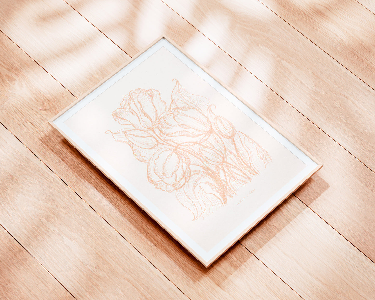 Spring peach fuzz wall art Hand drawn tulips flower sketch Line floral large botanical poster Printable neutral prints for Bedroom decor digital instant download Living room Home workspace large new first housewarming gift