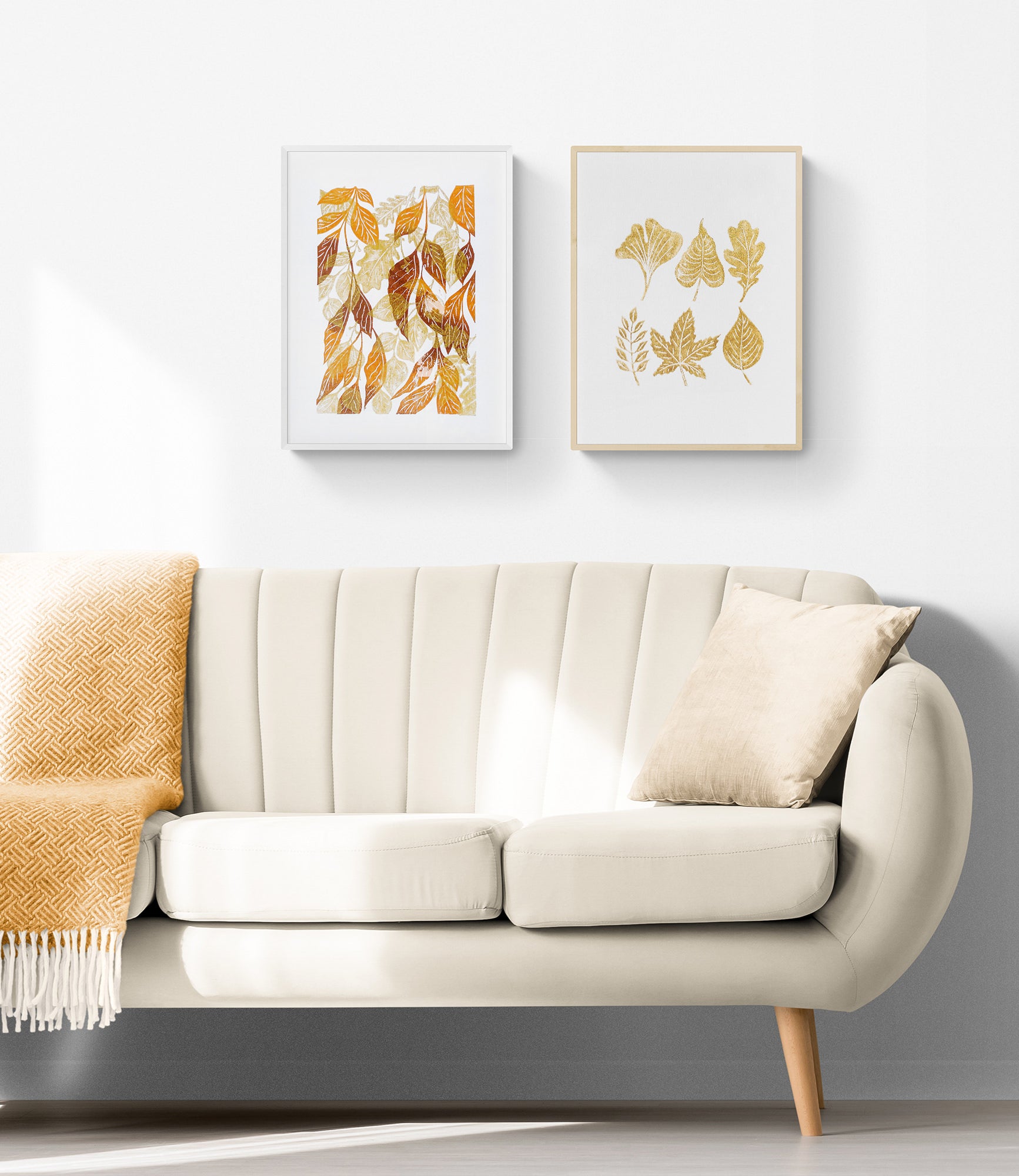 Gold orange and brown fall leaves artwork Linocut print 12x16in for New home gift UNFRAMED / original artwork, relief print, printmaking art, lino print, linogravure, handmade wall art, new home gift, farmhouse decor, houswarming gift, living room wall art, dining room art, farm kitchen art, bedroom wall decor, autumn art, fall wall art, seasonal wall decor, aesthetic wall art
