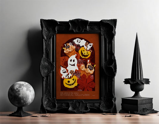 Modern kitchen art Botanical vintage Halloween poster decor Printable wall art Pumpkin ghost muffins dessert illustration INSTANT DOWNLOAD / digital illustration, dining room wall decor, halloween aesthetic, scary time, fall wall art goth funny art, boo art, seasonal wall poster