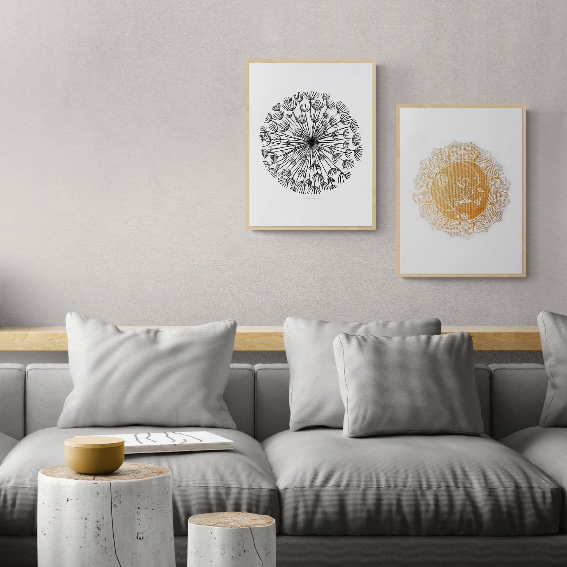 Linocut print original artwork Living room Kisses Printmaking simple Linogravure lino Boho gold moon sun kiss Printmaking relief wall art Bedroom valentines home decor block New first home gift girlfriend boyfriend wife bestfriend black and white