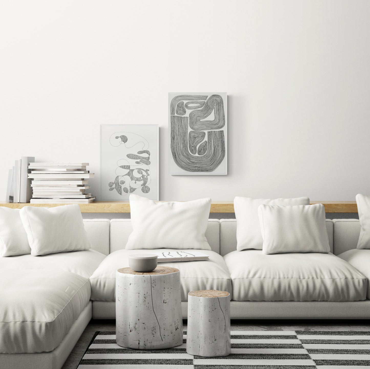№9 Unique black and white geometric abstract line shapes artwork for New home gift UNFRAMED for living room, or bedroom original artwork