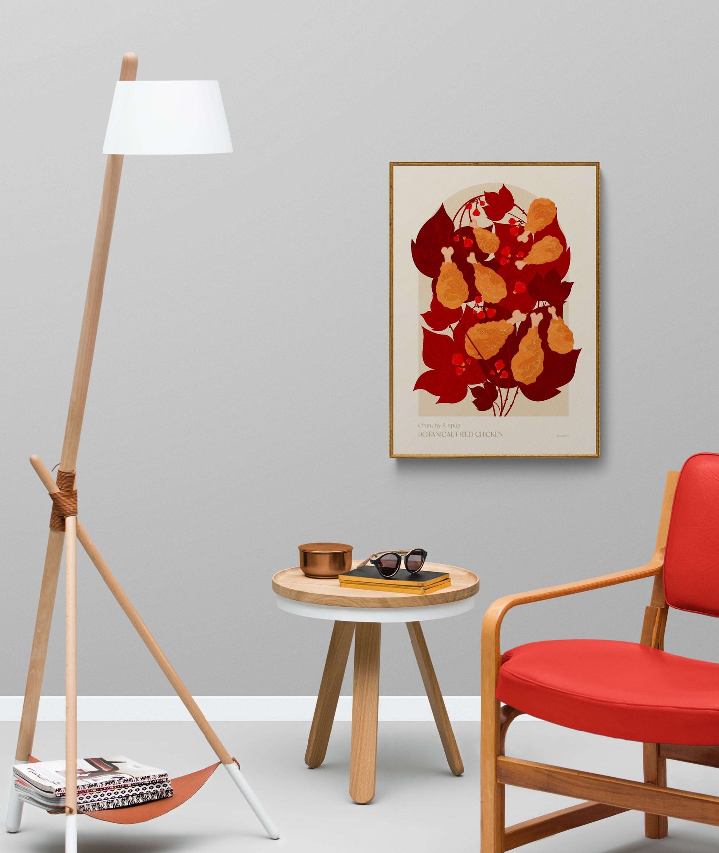 Botanical vintage fried chicken poster Printable wall art for modern living room