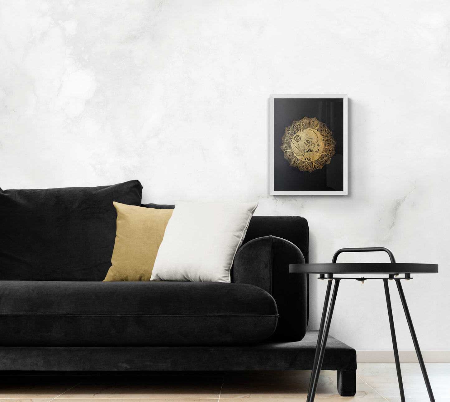 Linocut print original artwork Living room Kisses Printmaking simple Linogravure lino Boho gold moon sun kiss Printmaking relief wall art Bedroom valentines home decor block New first home gift girlfriend boyfriend wife bestfriend black and white