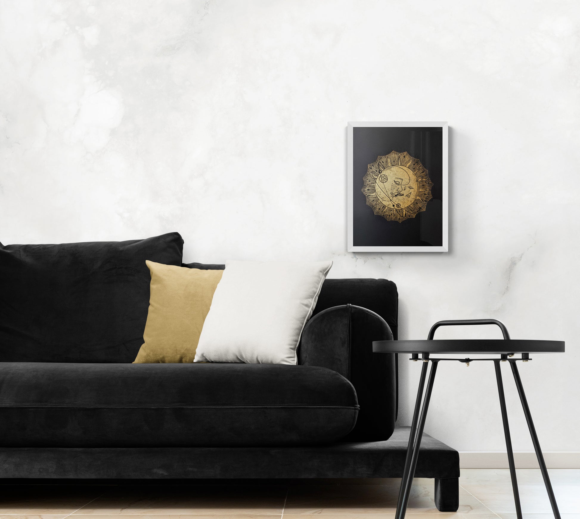 Linocut print original artwork Living room Kisses Printmaking simple Linogravure lino Boho gold moon sun kiss Printmaking relief wall art Bedroom valentines home decor block New first home gift girlfriend boyfriend wife bestfriend black and white