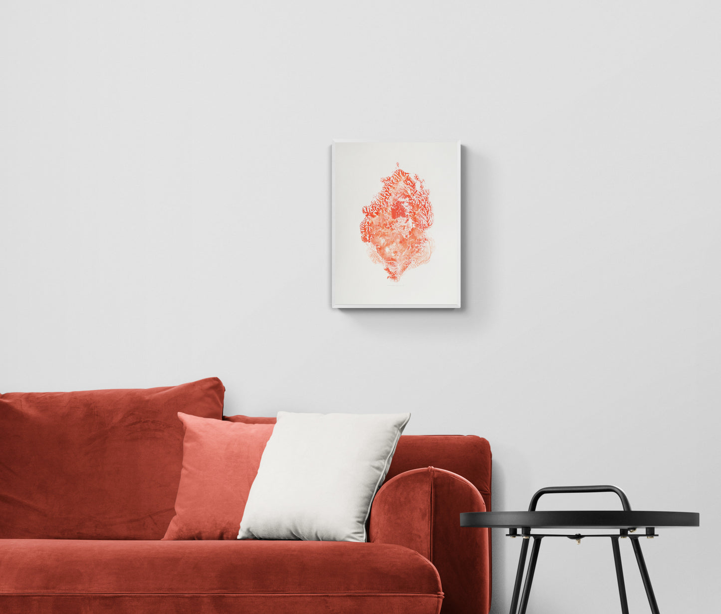 Red sea fan coral abstract relief Monotype print №7 for New home gift UNFRAMED modern Living room or bedroom decor Original artwork nautical wall decor
