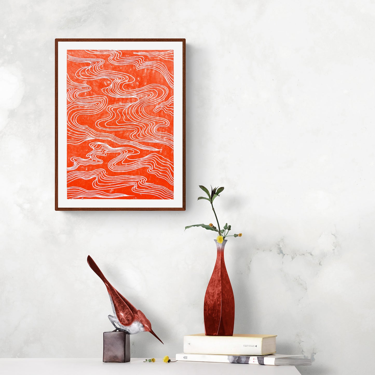 Red Abstract Japanese Cloud Linocut Print Original Artwork Printmaking Modern Living Contemporary Bedroom Home Gift Minimal Holiday Decor One of a kind contemporary, midimalism, maritime living art, island luxe art chinese geometric mid century modern, japandi, wabi sabi nature print, eclectic, minimalist Nature original art, nature lover gift, mothers day gift ideas, mothers day gift from daughter, mothers day gift, mother in law gift, mom birthday gift, Modern kitchen art, long distance gift, living room