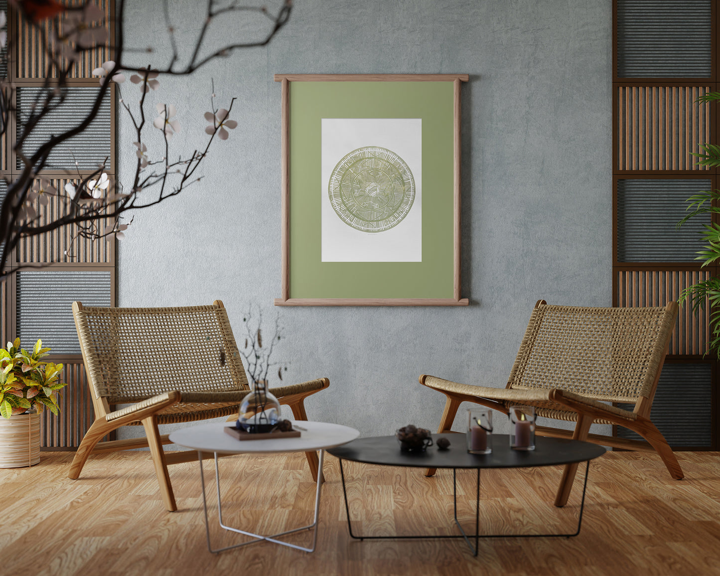 Large linocut print Khaki geometric bohemian eclectic circle African american wall art Original artwork for Living room Bedroom decor handmade lino print Linogravure Printmaking relief block print Housewarming gift Mother day gift New home gift