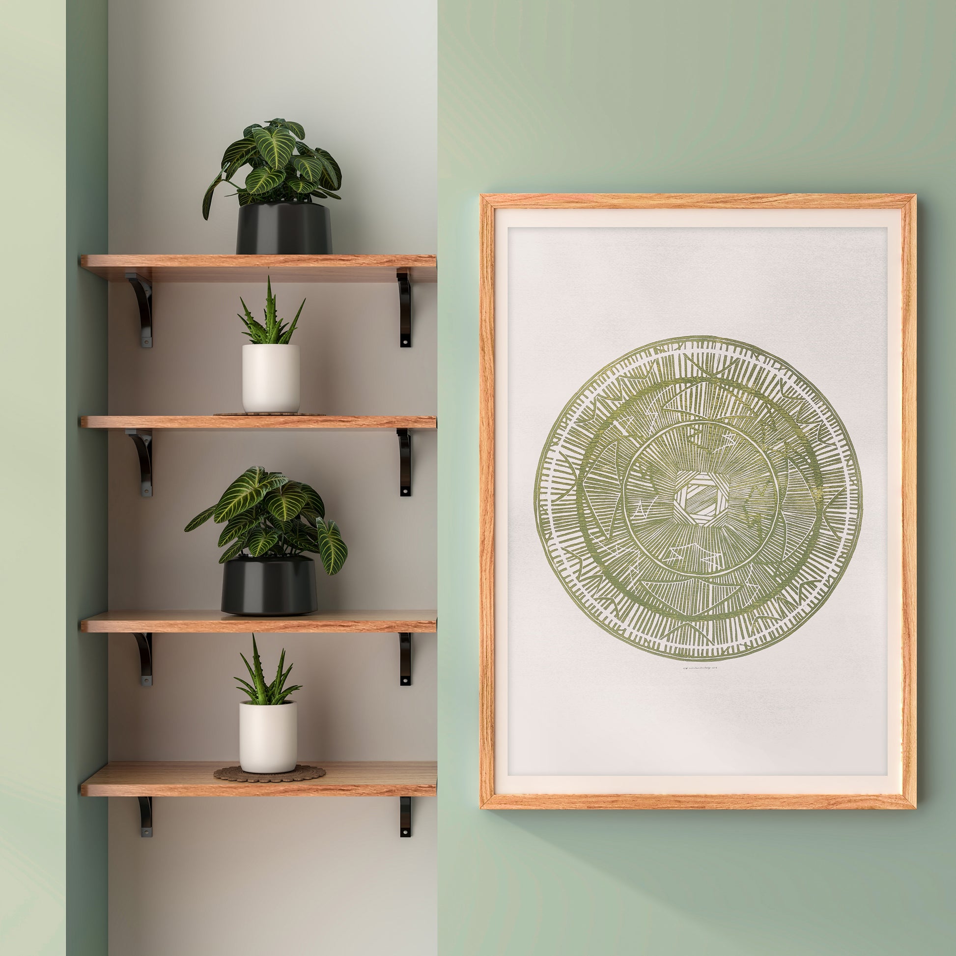 Large linocut print Khaki geometric bohemian eclectic circle African american wall art Original artwork for Living room Bedroom decor handmade lino print Linogravure Printmaking relief block print Housewarming gift Mother day gift New home gift