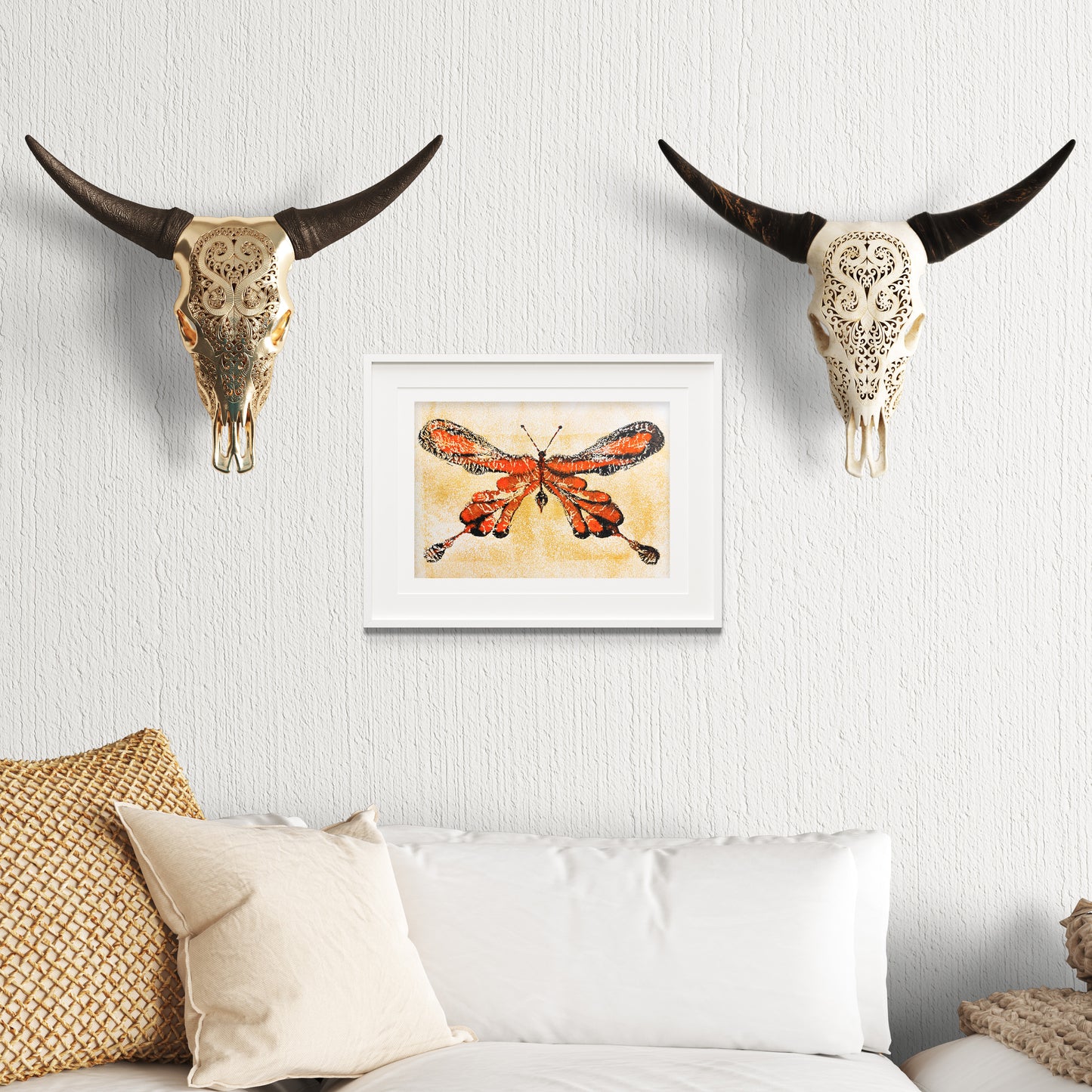 №8 - Gold paper Red and black abstract butterfly Monotype print for Nature lover gift UNFRAMED for living room, bathroom or bedroom original artwork