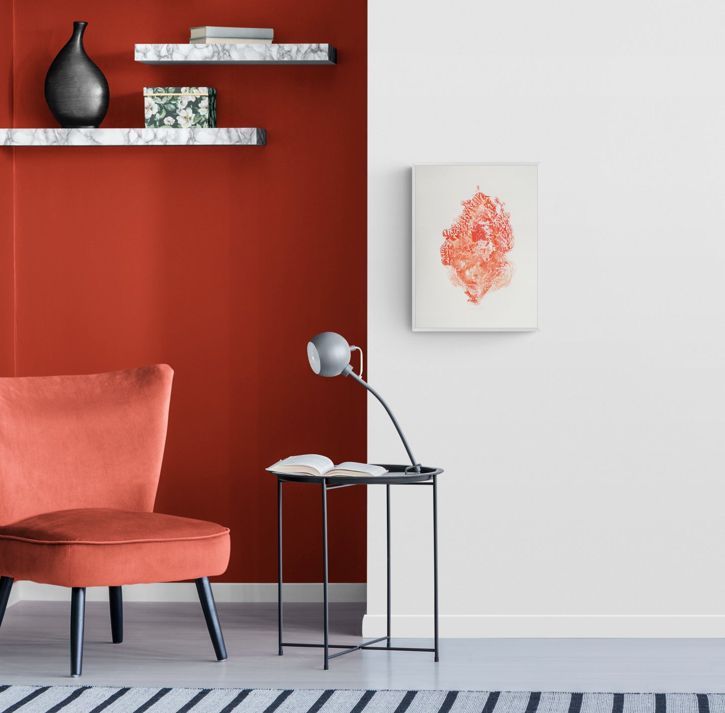 Red sea fan coral abstract relief Monotype print №7 for New home gift UNFRAMED modern Living room or bedroom decor Original artwork nautical wall decor