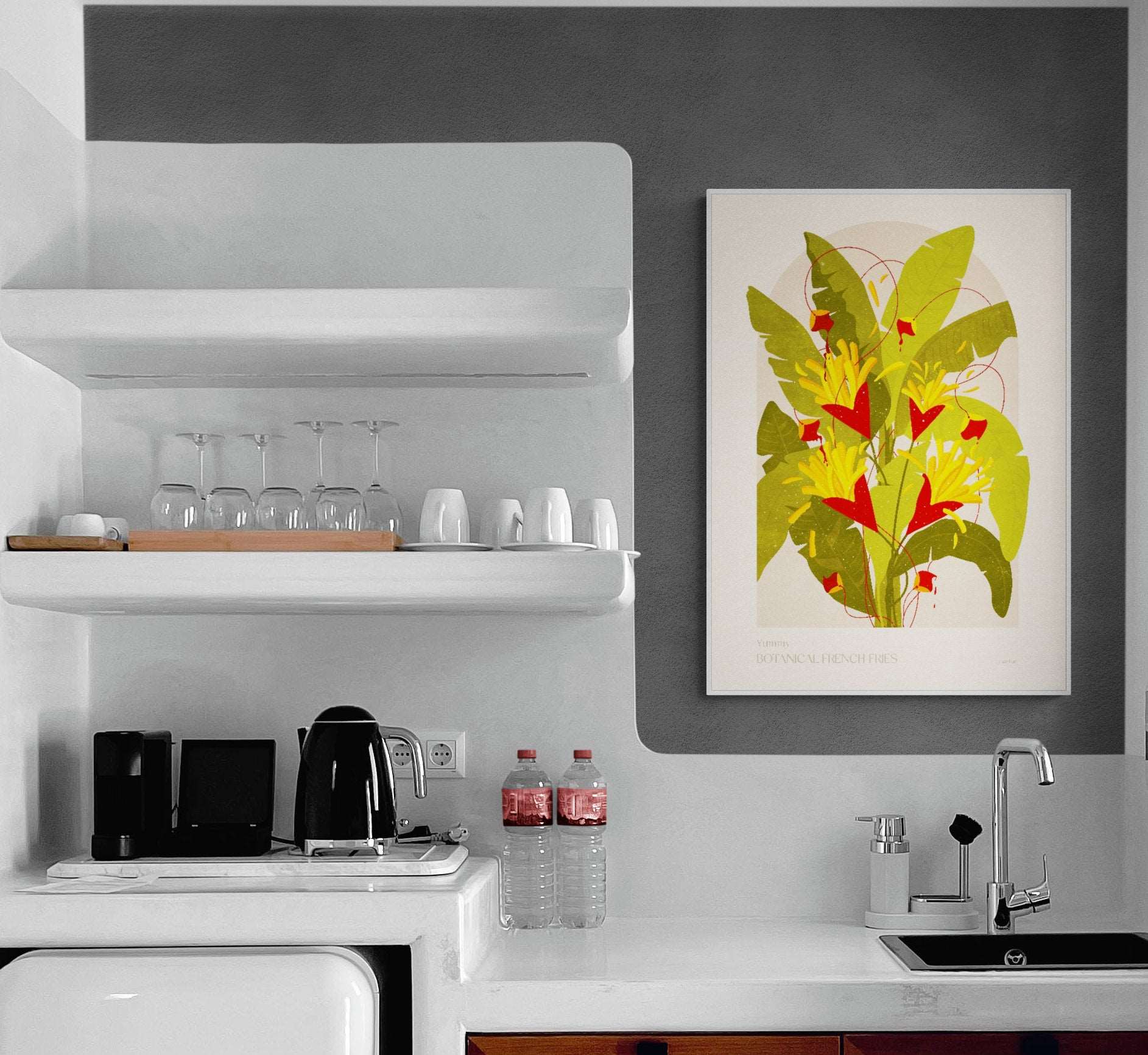 Botanical vintage light green french fries poster Printable wall art for modern kitchen and bedroom room decor