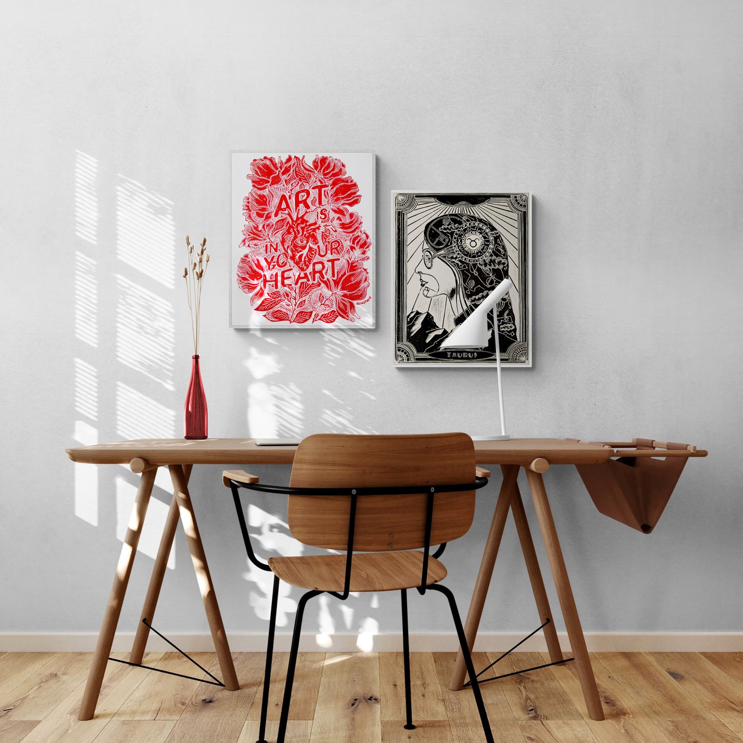 Art is in your heart with red magnolias flowers and snakes Linocut print for New home gift UNFRAMED, Lino print, Block print, Farmhouse decor, Linogravure, Illustration print, Original artwork, Floral wall art, Housewarming gift, Botanical artwork, printmaking handmade wall decoration for bedroom or living room large print
