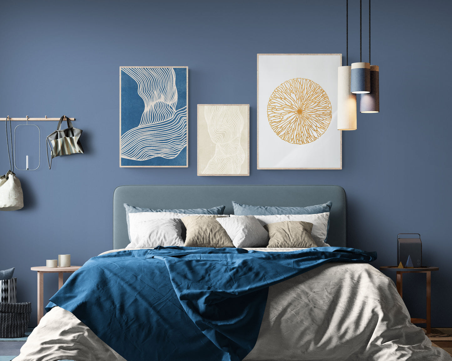Digital download Extra large wall art Oversize Gallery wall Mid century poster Minimalist poster Geometric abstract Abstract line art Printable wall art Trendy art Living room decor Beige contemporary Navy blue poster