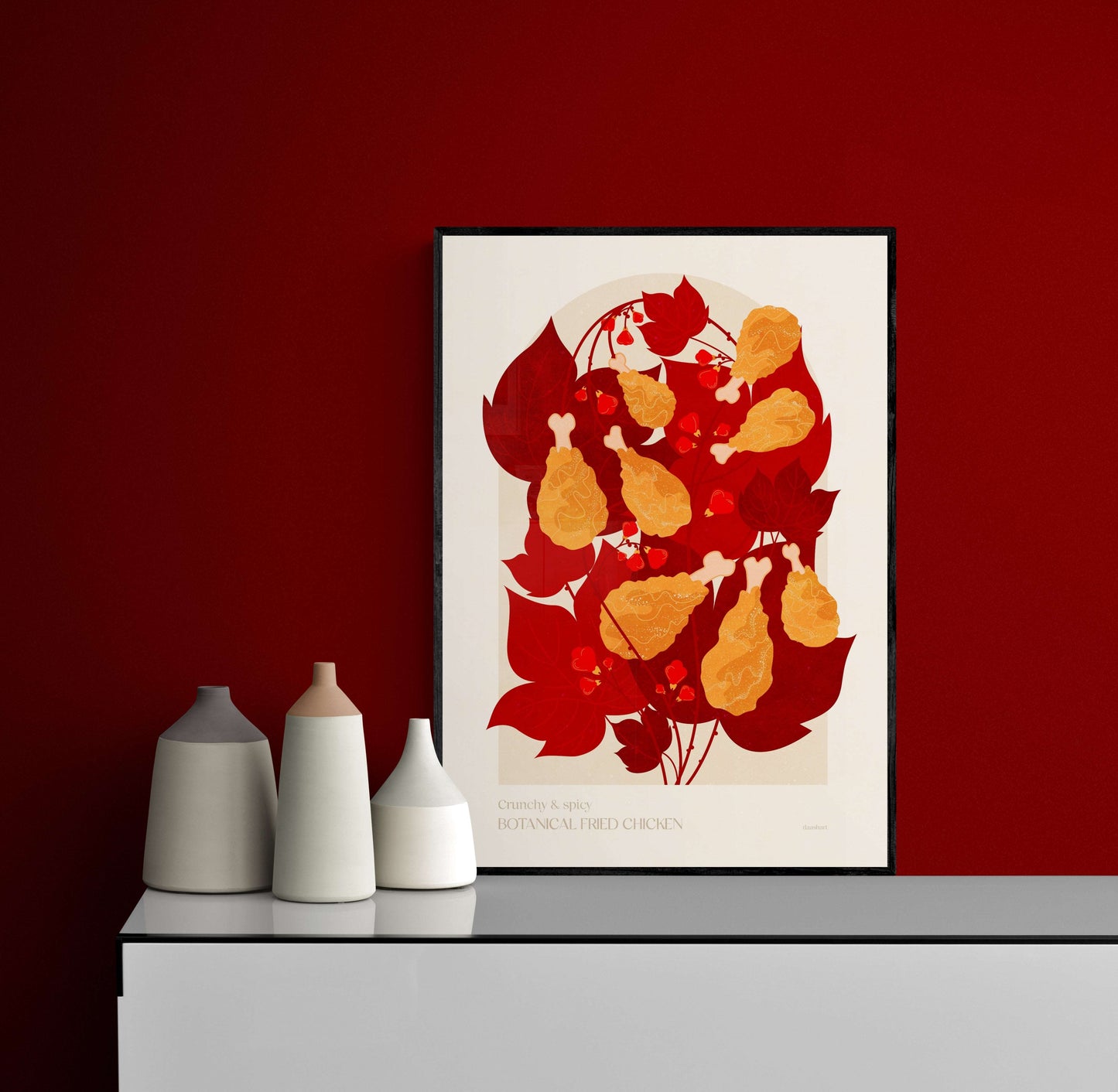 Botanical vintage fried chicken poster Printable wall art for modern kitchen and dining room decor