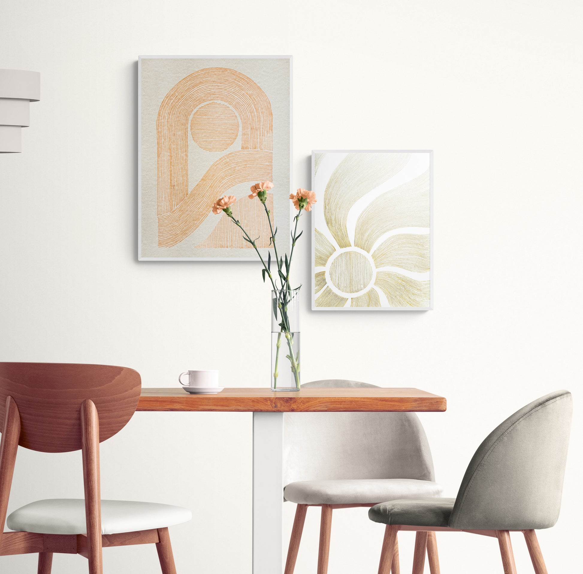 №3 Unique beige or black and white Geometric abstract line shapes artwork for New home gift UNFRAMED for living room, or bedroom original artwork